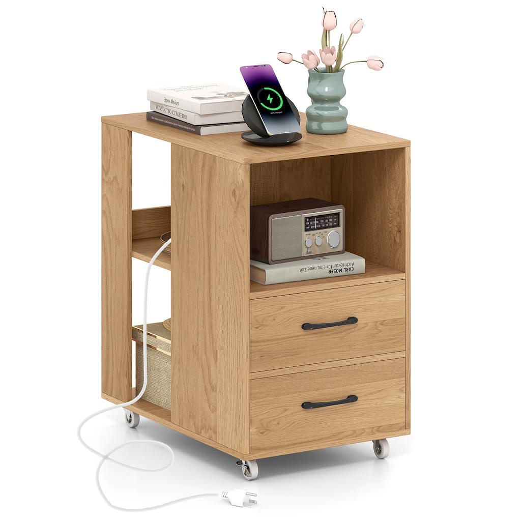 Gymax End Table w/Built-in Charging Station USB Ports & Outlets 2