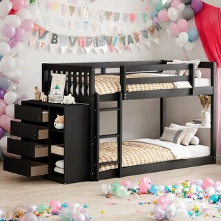 Kids and Baby Twin over Twin Bunk Bed with 4 Drawers and 3 Shelves