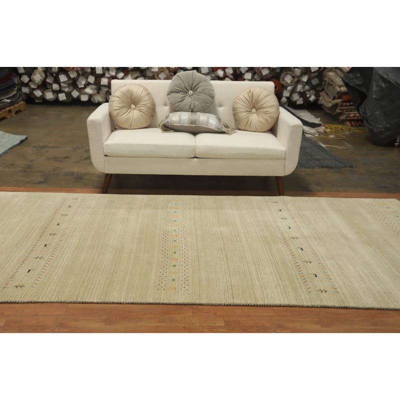Hand Knotted Oriental 100% Wool Carpet Tribal Animal Pictorial Beige & Ivories Gabbeh Area Rug - 11' 8'' X 4' 11''