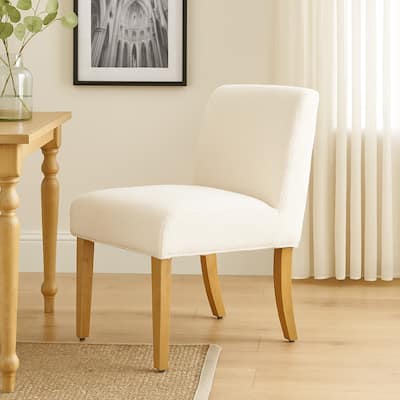 Kip Dining Chair with Honey Oak Wood Legs, Cream White Boucle Fabric