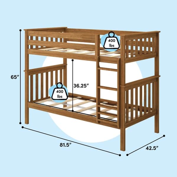 dimension image slide 2 of 9, Max & Lily Twin over Twin Bunk Bed with Ladder