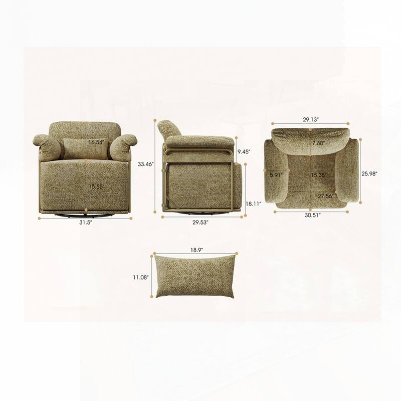 360 Degree Barrel Swivel Fluffy Fabric Lounge Wide Upholstered Reading Chair with Gold Metal Legs