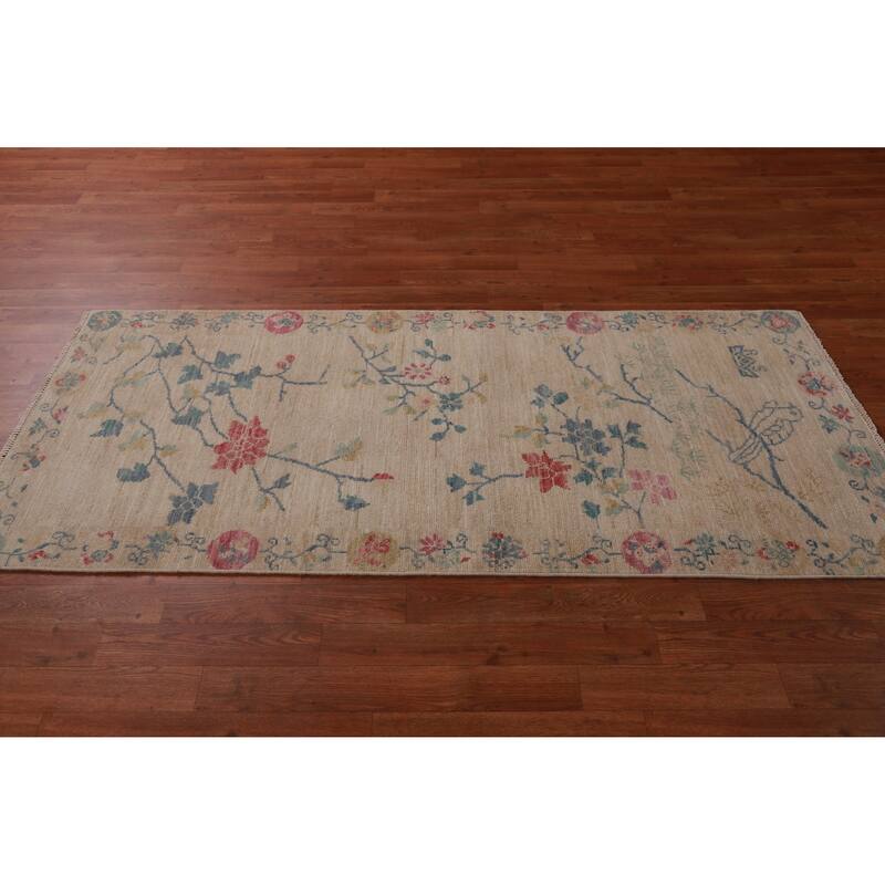 Hand Knotted Oriental 100% Wool Carpet Traditional All-Over Beige & Ivories Art Deco Area Rug - 6' 5'' X 2' 10''