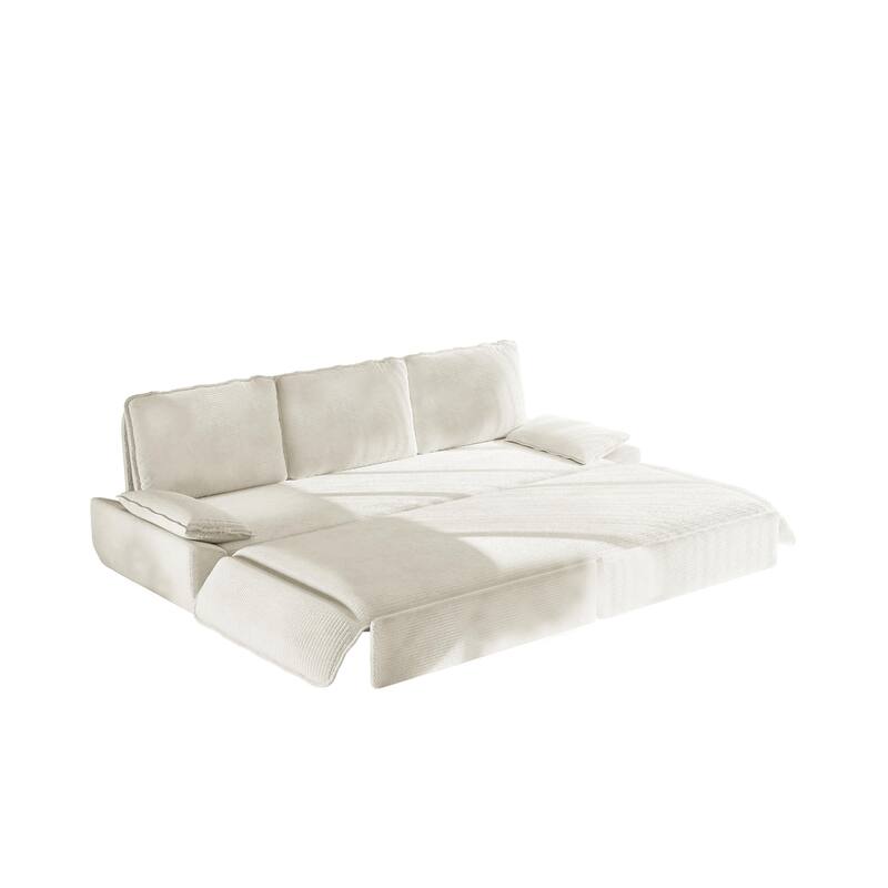 94.5" King Size Corduroy Sleeper Sofa with Pull-Out Bed, 3-in-1 Convertible Design