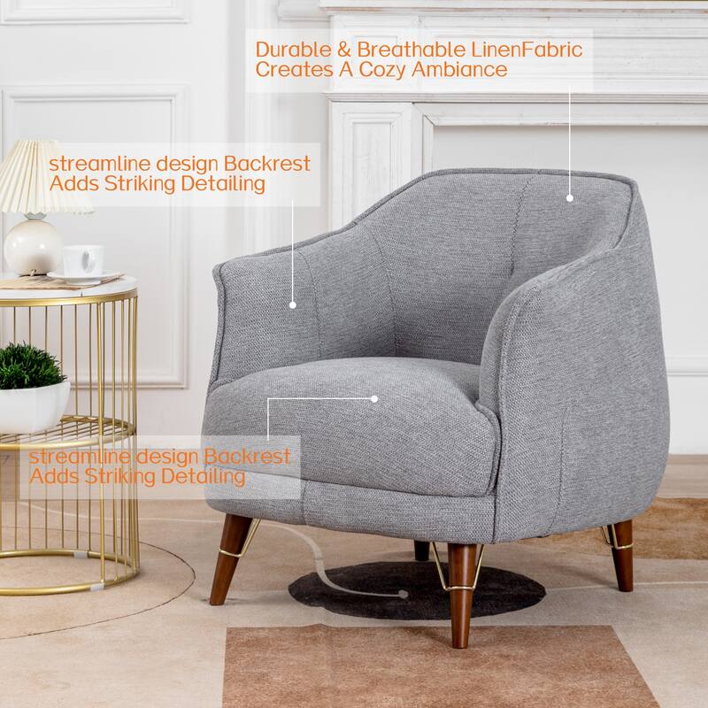 XINMICS Mid-Century Modern Accent Chair, Tufted Upholstered Armchair for Living Room, Bedroom, Set of 1