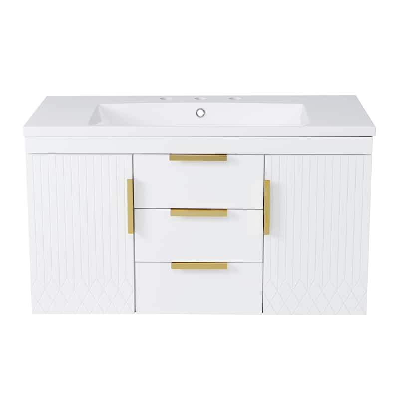 36'' MDF Wall Mounted Bathroom Vanity with Resin Sink and Drawers - 36" x 18"