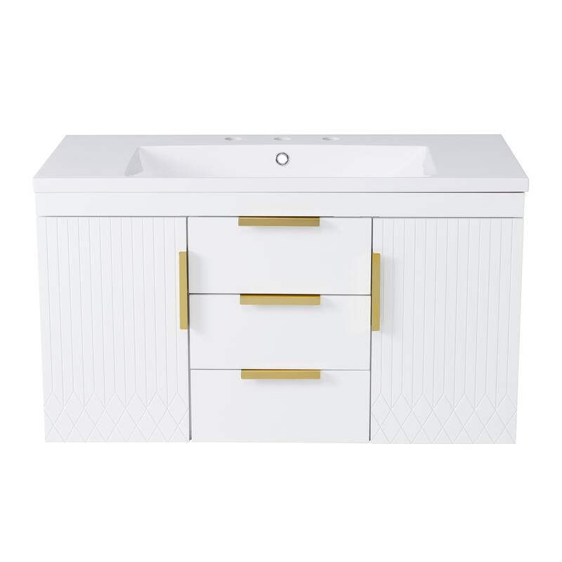 GDFStudio - Caldora Modern Wall-Mounted Bathroom Vanity with 2 Storage Drawers and Resin Sink - 36'W