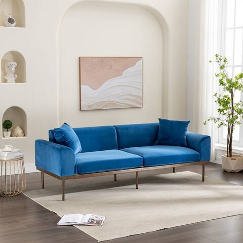Modern Velvet Sofa with Metal Legs,Loveseat Sofa Couch with Two Pillows for Living Room and Bedroom