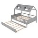 preview thumbnail 20 of 18, Full Size House Bed with Trundle, Wood Kids Full Bed with Roof and Guardrails, Playhouse Beds Frame Full for Kids