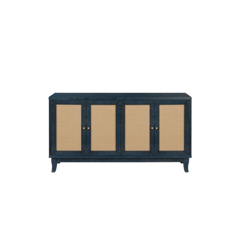 Accent Storage Cabinet, Boho Rattan Sideboard Buffet with 4 Adjustable Shelves, Console Table for Hallway, Living Room, Bedroom