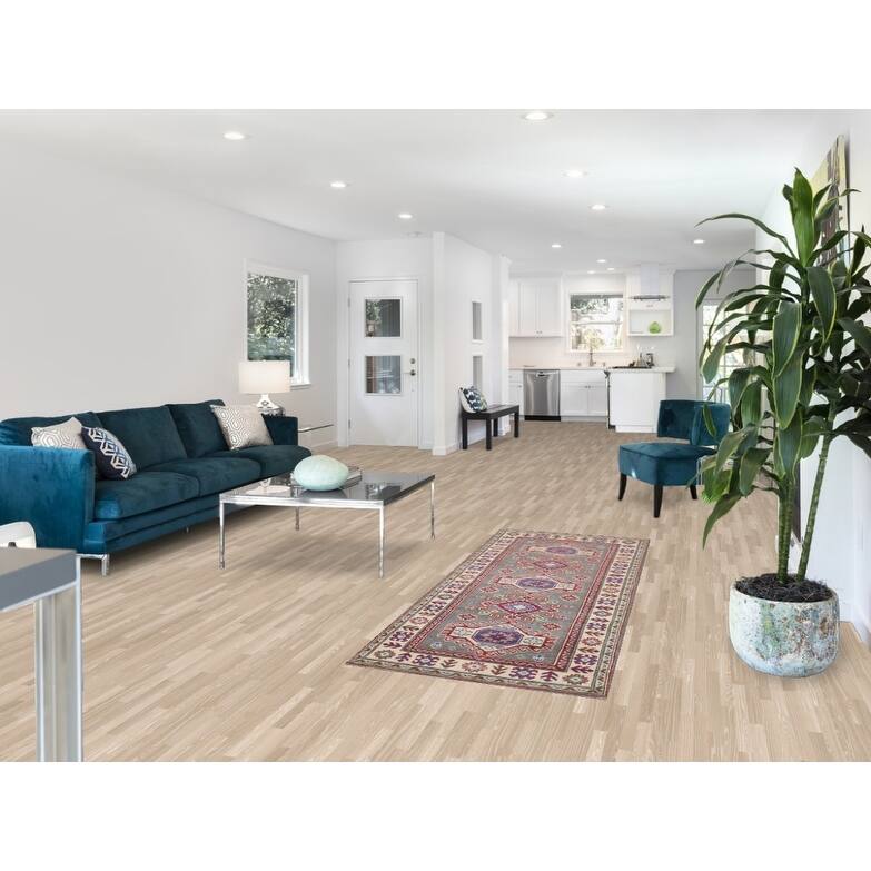 Hand Knotted Oriental 100% Wool Carpet Traditional Geometric Greys & Charcoal Kazak Runner Rug - 6' 7'' X 2' 7''