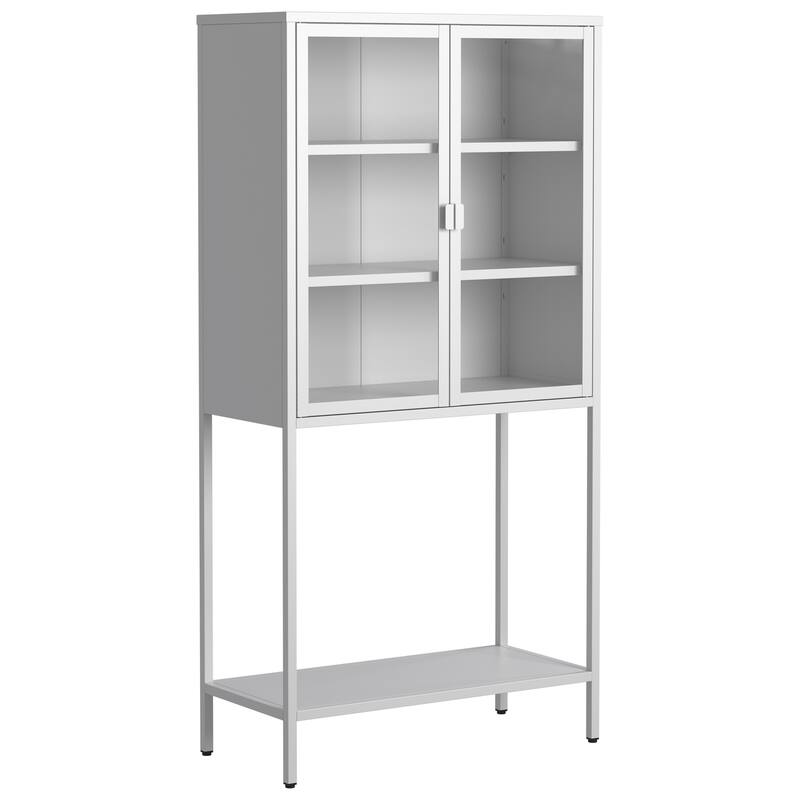 Display Storage Cabinet with Glass Doors and 2 adjustable Shelves