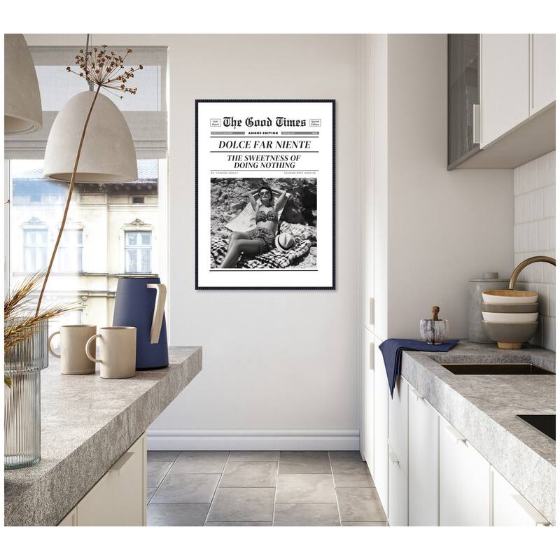 Kate and Laurel The Good Times Newspaper Dolce Far Niente by Honey Island Studio Framed Canvas Wall Art Print