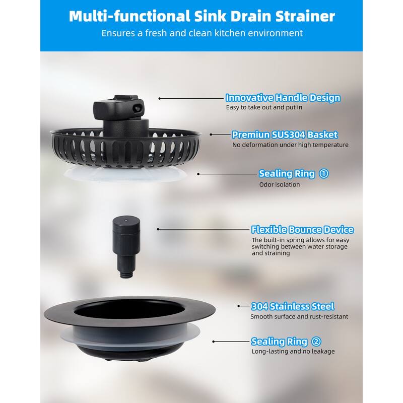 3 in 1 Kitchen Sink Drain Strainer for US Standard 3-1/2" Drain
