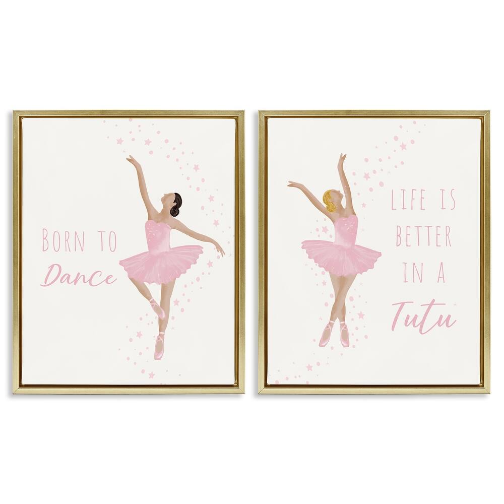 Stupell Inspiring Ballerina Sentiments Framed Floater Canvas Wall Art Design By Chen Alyesh (Set of 2)
