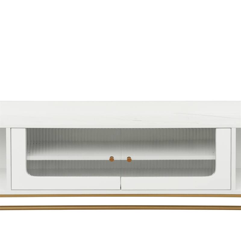 TV Stand, Entertainment Center with Fluted Glass, for TVs Up to 70"