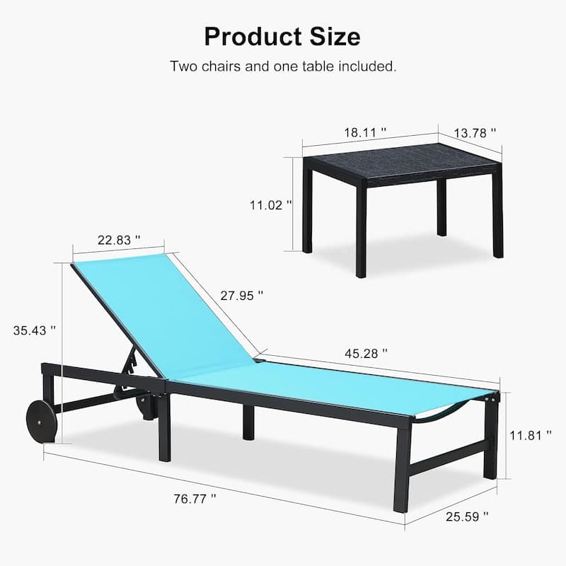 PURPLE LEAF Outdoor Tanning Lounge Chair Set with Face Hole Adjustable Reclining Chairs
