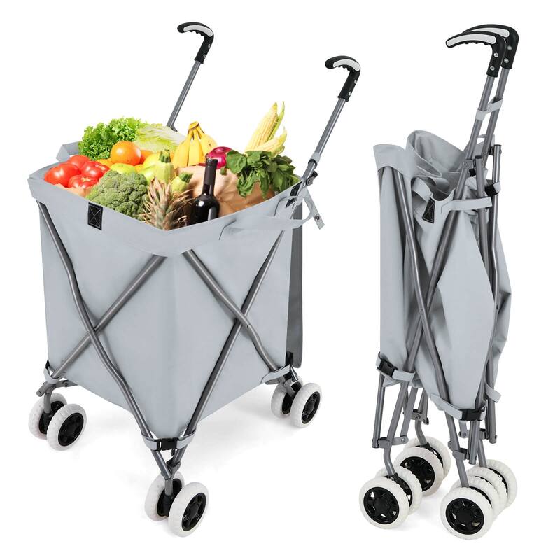 Costway Folding Shopping Cart Utility w/ Water-Resistant Removable - Grey - See Details