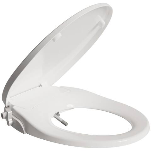 ANZZI Troy White Manual Soft Close Bidet Seat for Round Toilets with Dual Nozzle and Built-In Side Lever