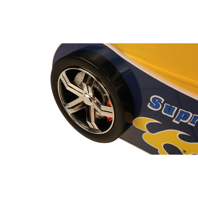 Race Car Twin Floor Bed with LED Headlights and Guardrails MDF Frame