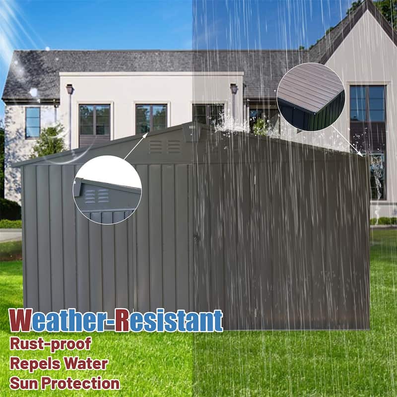 Backyard Storage Shed 11' x 12.5' with Galvanized Steel Frame & Windows, Outdoor Garden Shed Metal Utility Tool Storage Room