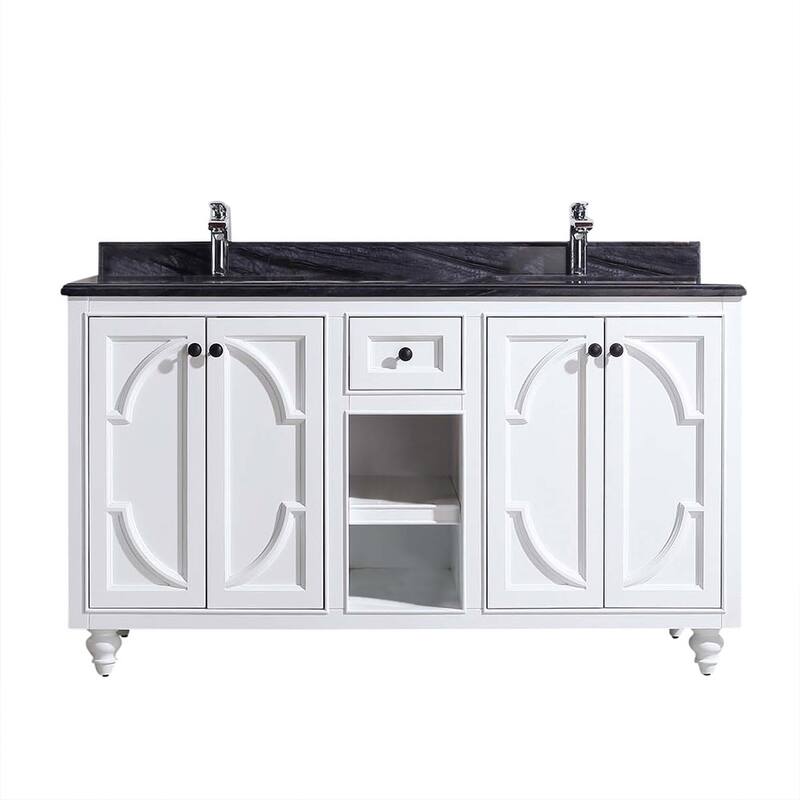 Miseno MV-60-313613 Odyssey 60" Free Standing Double Basin Vanity Set - White / Black Wood