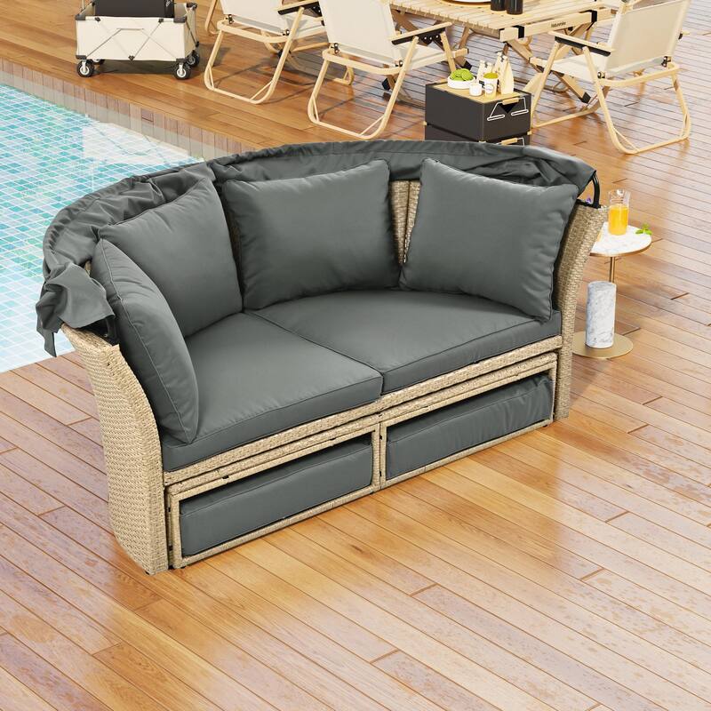 Outdoor Patio Daybed Wicker Rattan Double Daybed