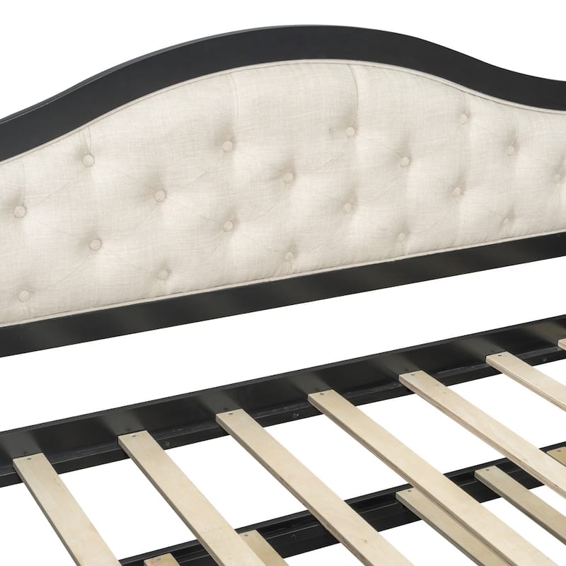 Twin Size Wooden Daybed with Trundle and 2 Drawers, Upholstered Backrest