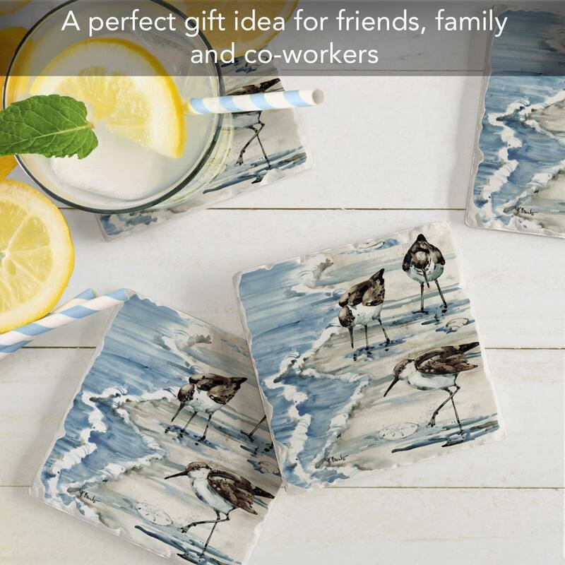 Rockhampton Sandpipers 4-Pack Absorbent Stone Coasters with Protective Cork Backing 4" Square Made in The USA Easily Wipes Clean