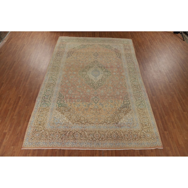 Traditional Large Kashan Persian Rug Hand-Knotted Wool Carpet - 9'7" x 14'4"
