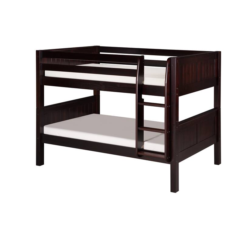 Twin Over Twin Bunk Bed - Classic Charm Low Profile Solid Wood Bed Frame - Cappuccino Finish