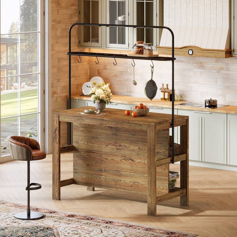 Solid Wood Kitchen Island with Storage Stationary Island Table Coffee Bar - 23.62" D x 47.24" W x 70.08" H