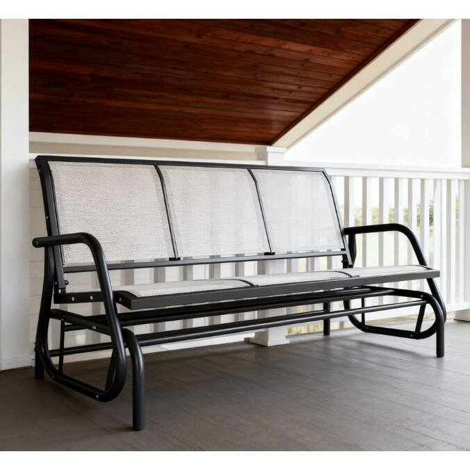 GDFStudio Outdoor Corliss Metal Mesh 3 Seat Glider Bench with Smooth Rocking