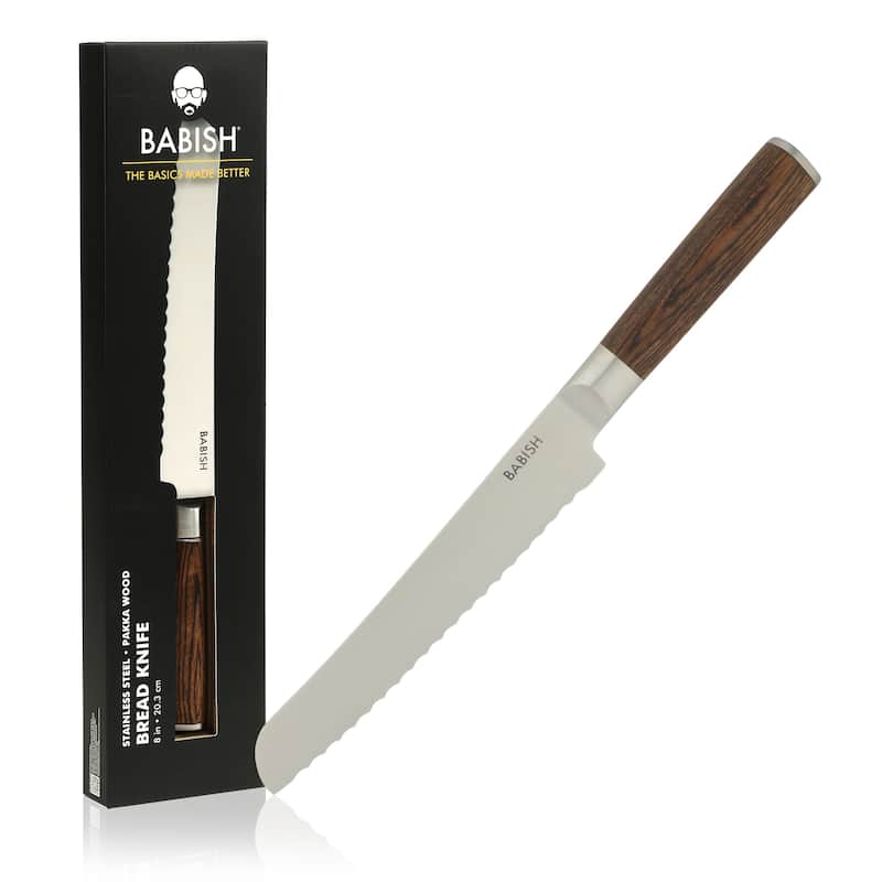 Babish High Carbon 1.4116 German Steel Full Tang 8-Inch Bread Serrated Knife for Slicing Bread, Crusting & Artisan Loaves - Dark Brown