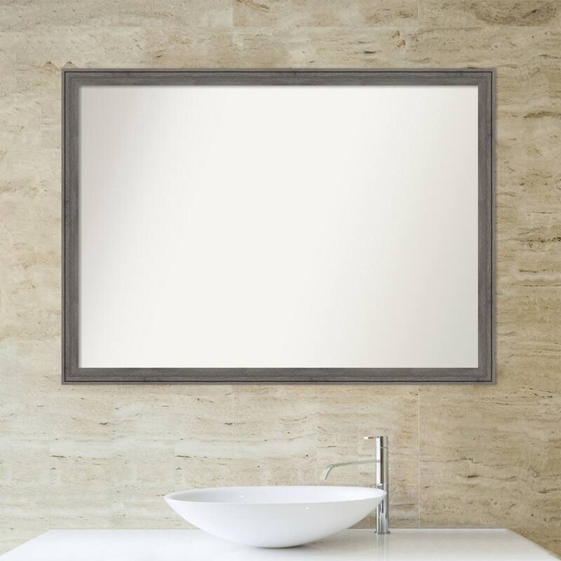 Non-Beveled Wood Bathroom Wall Mirror - Regis Barnwood Grey Narrow Frame