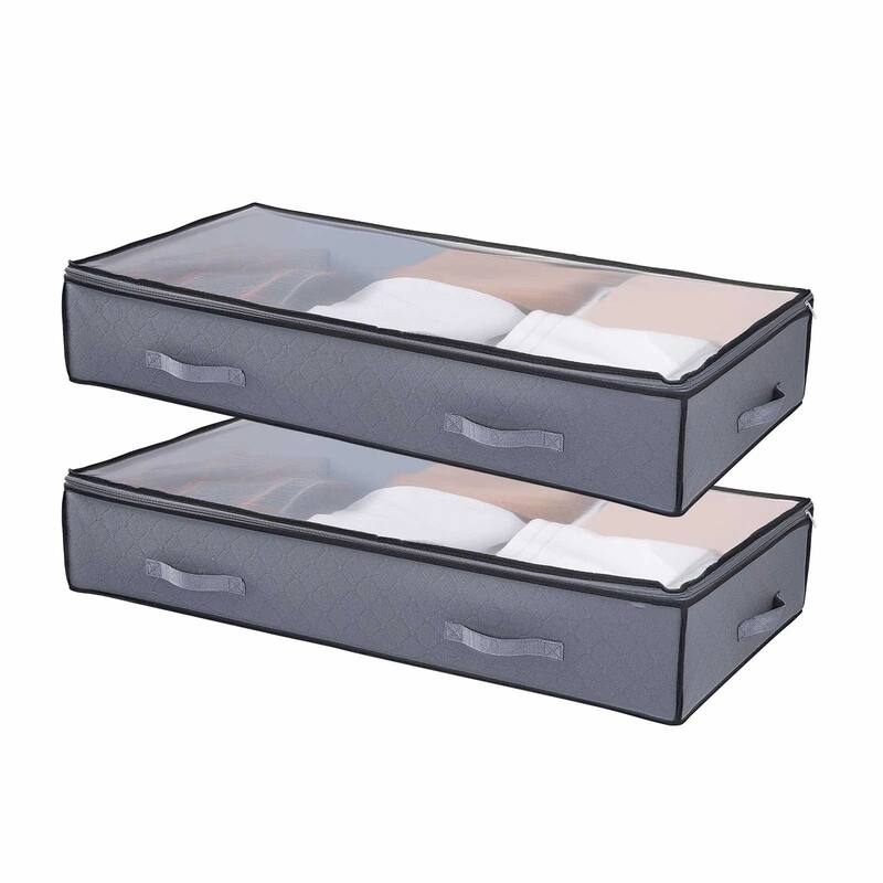 Set of 4 Under Bed Storage Organizer Foldable Clothes and Shoe Storage with Transparent PVC Lid - 39.2 x 19.7 x 7.1 inch