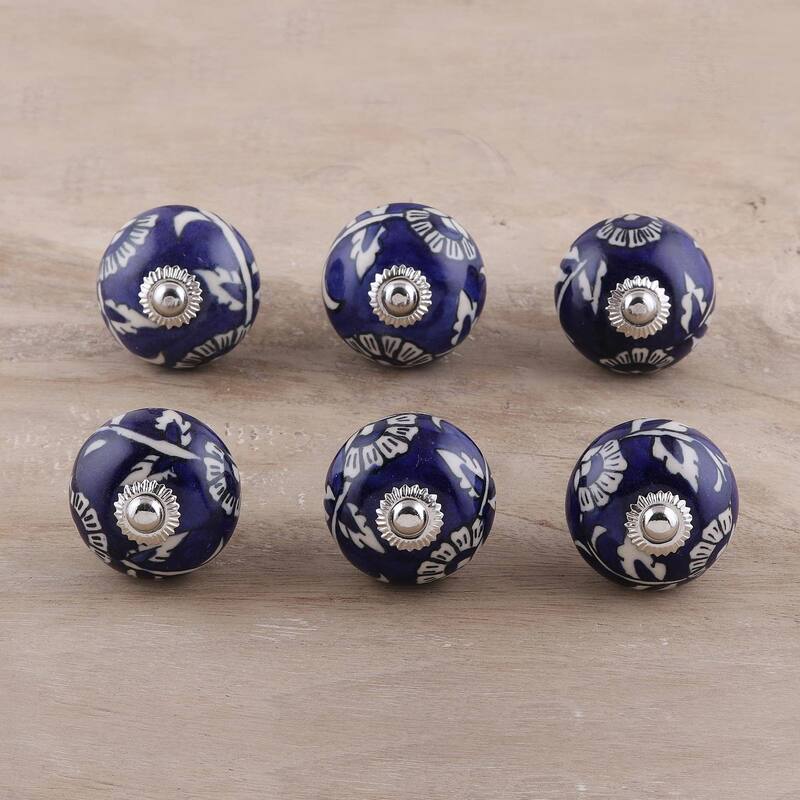 Novica Handmade Blue Homestead Ceramic Knobs (Set Of 6)