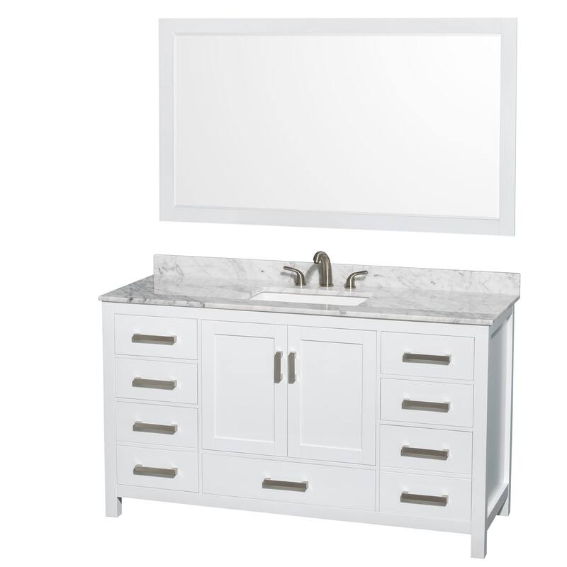 Wyndham Collection WCS141460SCMUS3M58 Sheffield 60" Free Standing - White / White Carrara Marble Top / Brushed Chrome - Painted