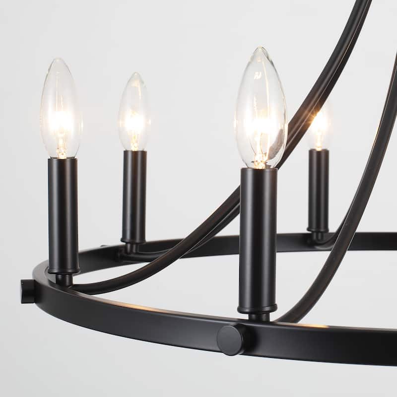 8-Light 25.59 in. Rustic Wagon Wheel Chandelier for Kitchen Living Room