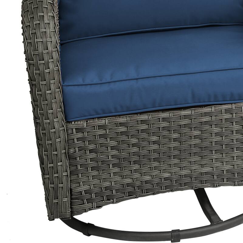 3 Pieces Patio Bistro Set with Rattan Rocking Chair Side Table