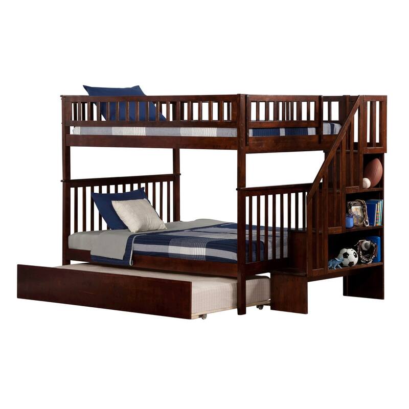 Woodland Staircase Bunk Bed Full over Full with Full Trundle Bed