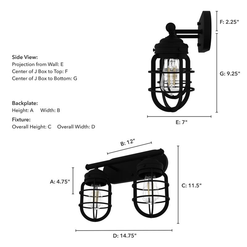 Hunter Starklake 2 Light Vanity Wall Light, Modern Industrial, Cage, Rustic, Modern Farmhouse