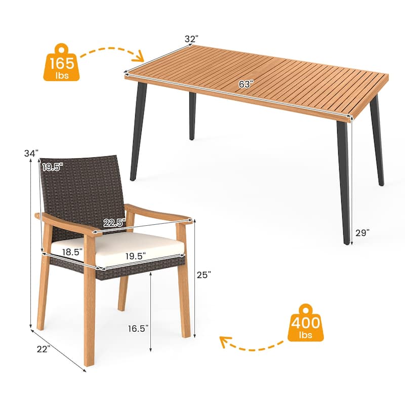 Gymax 7PCS Patio Dining Table Set w/Tabletop 1.97'' Umbrella Hole