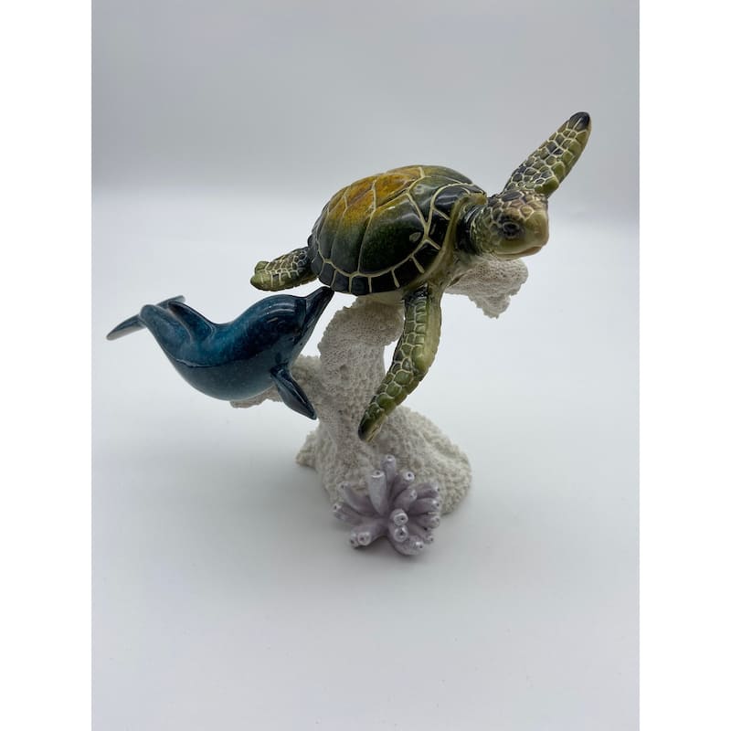 Glazed Dolphin and Turtle on Coral Figurine