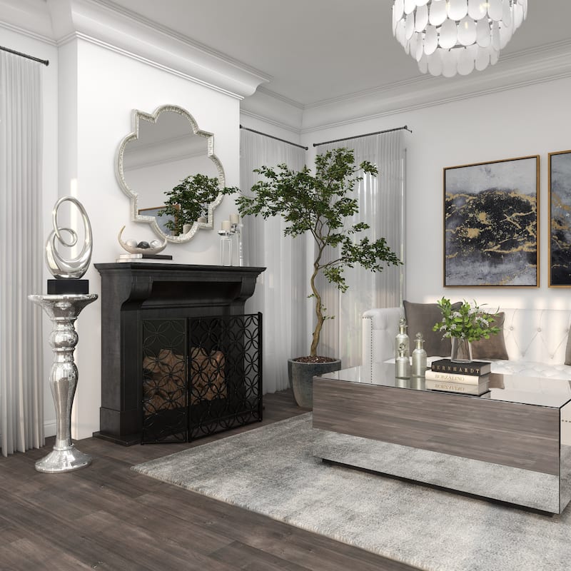 Silver Glass Mosaic Mirrored Turned Floor Pedestal Table