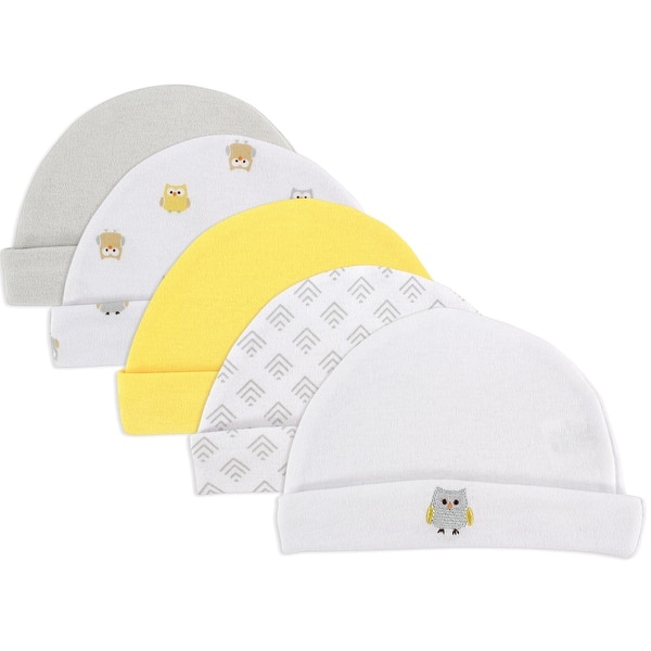 slide 1 of 1, Luvable Friends Baby Cotton Caps 5pk, Owl, 0-6 Months - Owl 0-6 Months - Owl