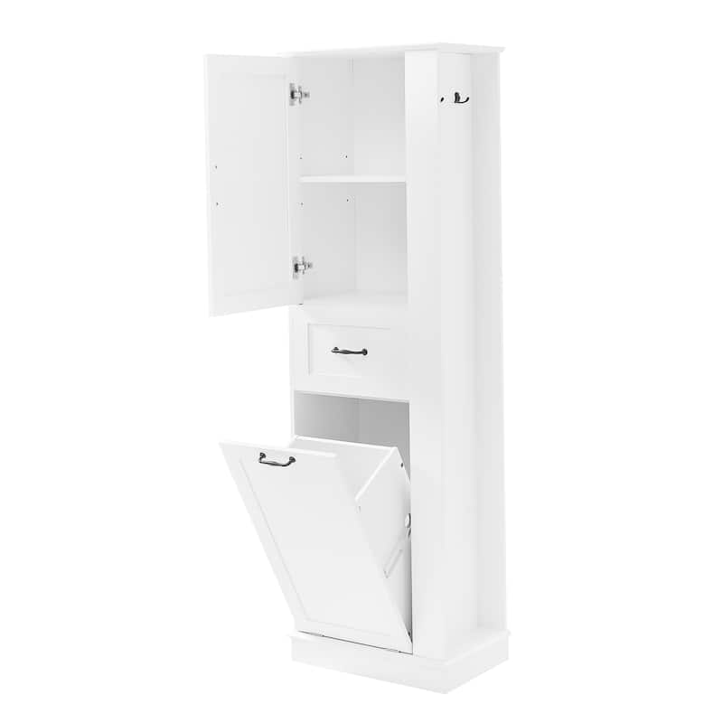 Modern Tall Storage Cabinet - Tilt-Out Compartment, Adjustable Shelves,Soft-Close Hinges, Aluminum Alloy Handles
