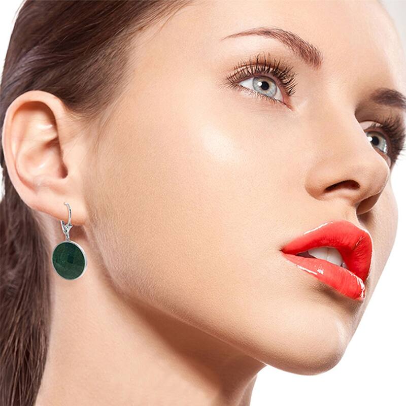 14K Solid Gold Leverback Earrings w/ Checkerboard Cut Round Emerald