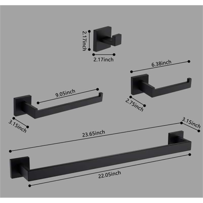 Wall Mounted 4 Piece Bathroom Hardware Set Matte Black Bathroom Accessories Set Stainless Steel Towel Holder Bar Set