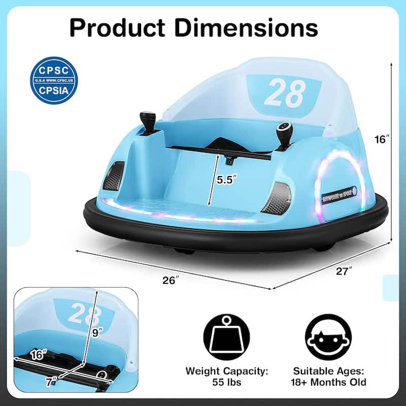 Spin Kids Bumping Car Electric Ride on Bumper Car w/ Remote Control